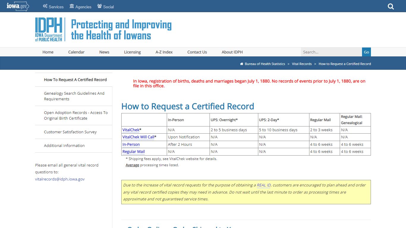 How to Request a Certified Record - Iowa Department of Public Health